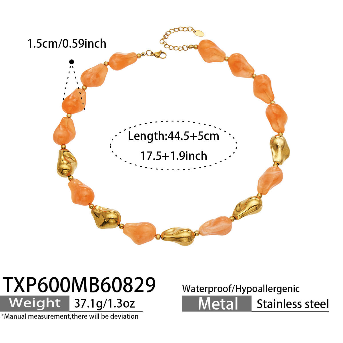 B廠【TXP600】跨境飾品不規則樹脂不銹鋼手鍊小眾撞色ins風輕奢女手鍊項鍊套裝
 26.09-1