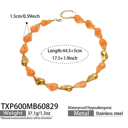 B廠【TXP600】跨境飾品不規則樹脂不銹鋼手鍊小眾撞色ins風輕奢女手鍊項鍊套裝
 26.09-1