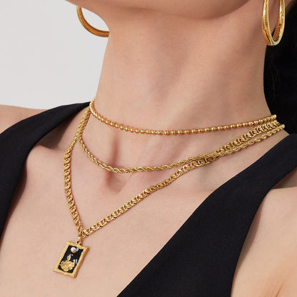 B廠【P715】欧美跨境小众ins方牌滴油吊坠双层叠戴项链不锈钢镀18k真金不掉色
 26.01-2