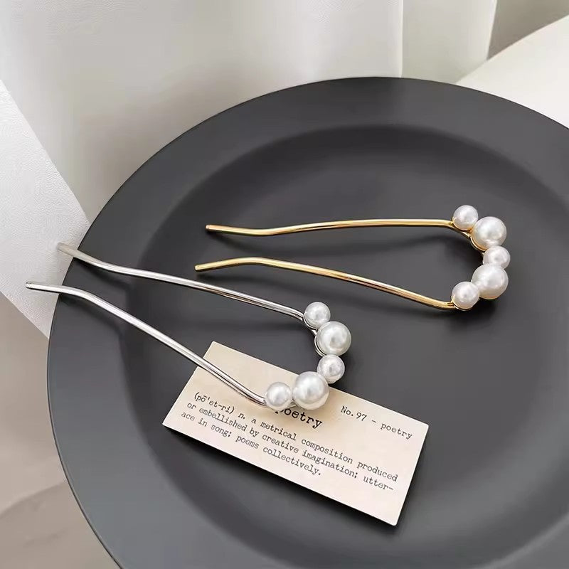 C廠【A1】u型珍珠髮簪簡約現代懶人丸子頭盤髮神器日常簪子高級髮釵頭飾女
 25.12-4「C廠-單筆結帳需滿，NT$500出貨(不含運費)」