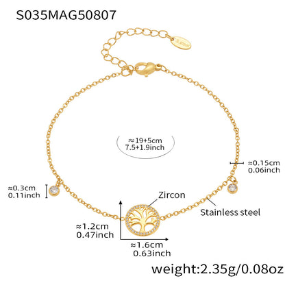 B廠【S035】跨境飾品時尚簡約生命樹鑲鋯石腳鍊不鏽鋼鍍18k真金不掉色 25.08-3