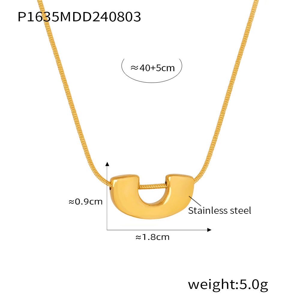 B廠【P1635】法式新款U形吊墜鎖骨項鍊耳環小眾幾何不鏽鋼鍍18k真金首飾套裝 24.08-2