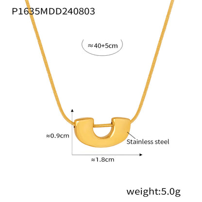 B廠【P1635】法式新款U形吊墜鎖骨項鍊耳環小眾幾何不鏽鋼鍍18k真金首飾套裝 24.08-2