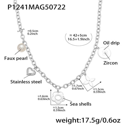 B廠【P1242】超閃5A鋯石皇冠愛心十字架花朵多配件項鍊不鏽鋼18k鍍真金 25.08-1