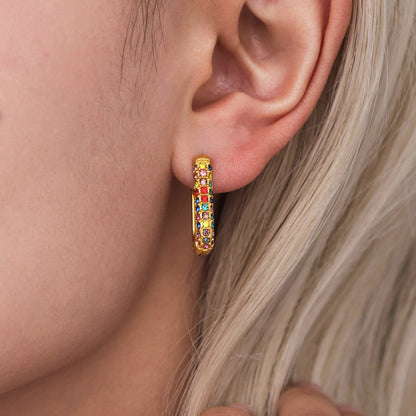 B廠【F1569】歐美飾品不鏽鋼U形20mm高耳扣滿鑽鋯石卡扣耳環不掉色耳飾 25.03-4