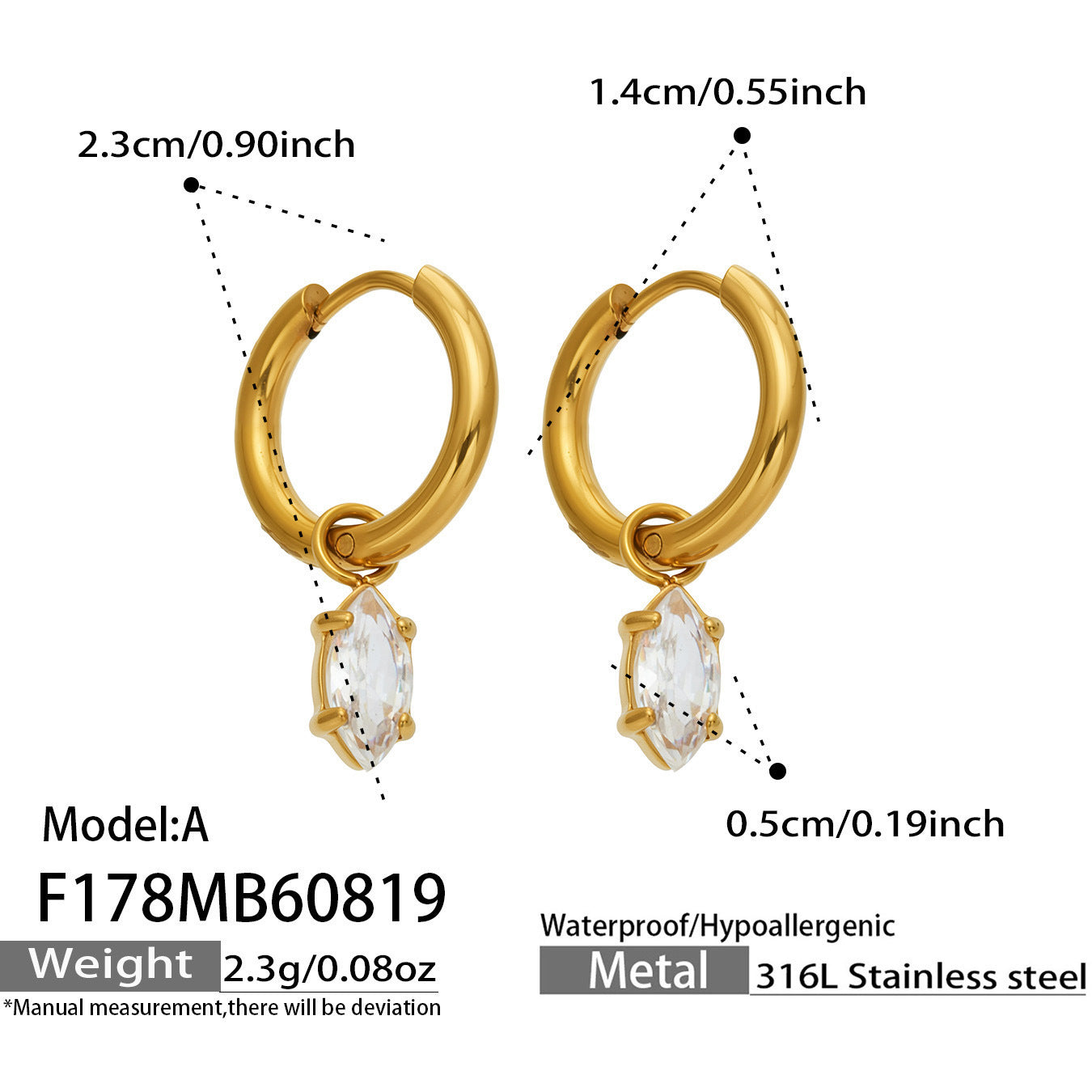 B廠【F178】新款馬眼愛心鋯石吊墜不鏽鋼鍍18k金 個性時尚百搭女飾品耳環組合
 26.08-4