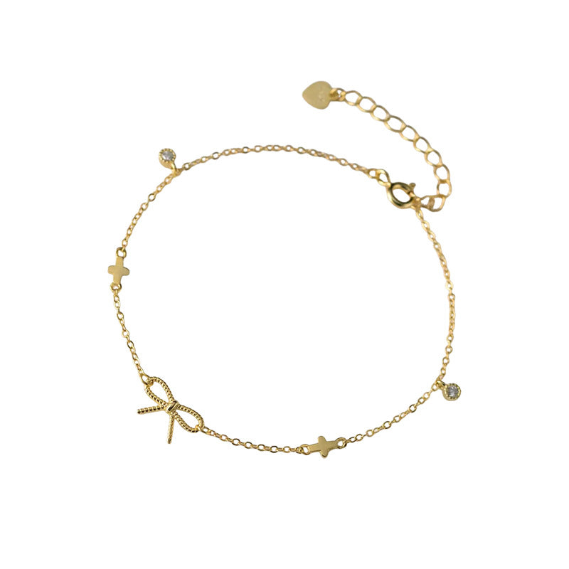 E廠【XDQ0637S】S925純銀韓系甜美麻花蝴蝶結手鍊女簡約氣質十字ins百搭手飾
 25.11-3