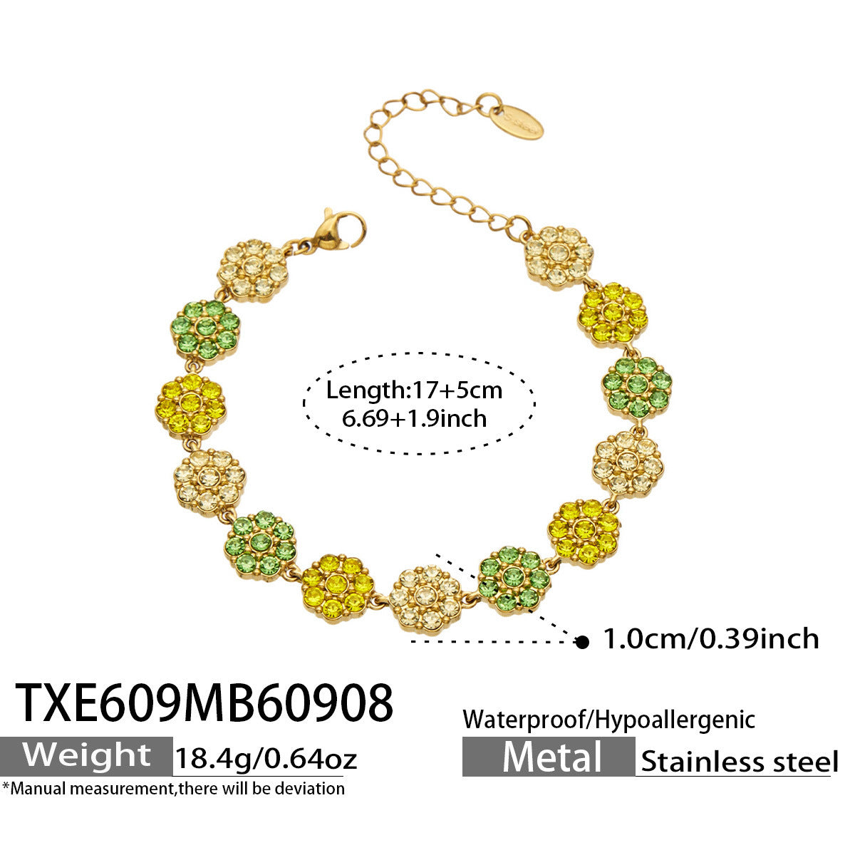 B廠【TXP609】氣質彩色鑲鋯石花瓣不銹鋼項鍊手鍊耳環小眾女士潮酷超閃套裝飾品
 26.09-3