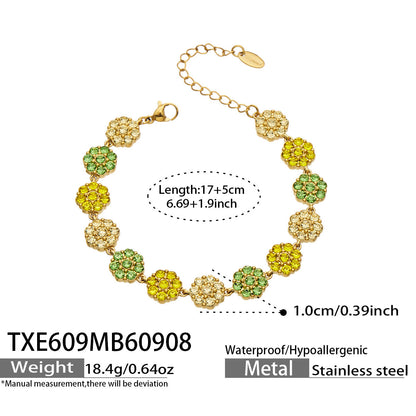 B廠【TXP609】氣質彩色鑲鋯石花瓣不銹鋼項鍊手鍊耳環小眾女士潮酷超閃套裝飾品
 26.09-3