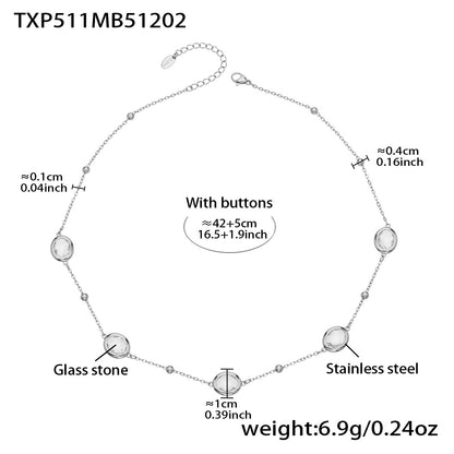 B廠【TXP511】不鏽鋼幾何橢圓切面玻璃石包邊項鍊手鍊耳環組鍍18k金跨國首飾
 25.12-2