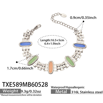 B廠【TXP589】歐美不鏽鋼鑲嵌鵝蛋貓眼石項鍊手鍊套裝跨境簡約輕奢時尚百搭首飾
 26.06-1