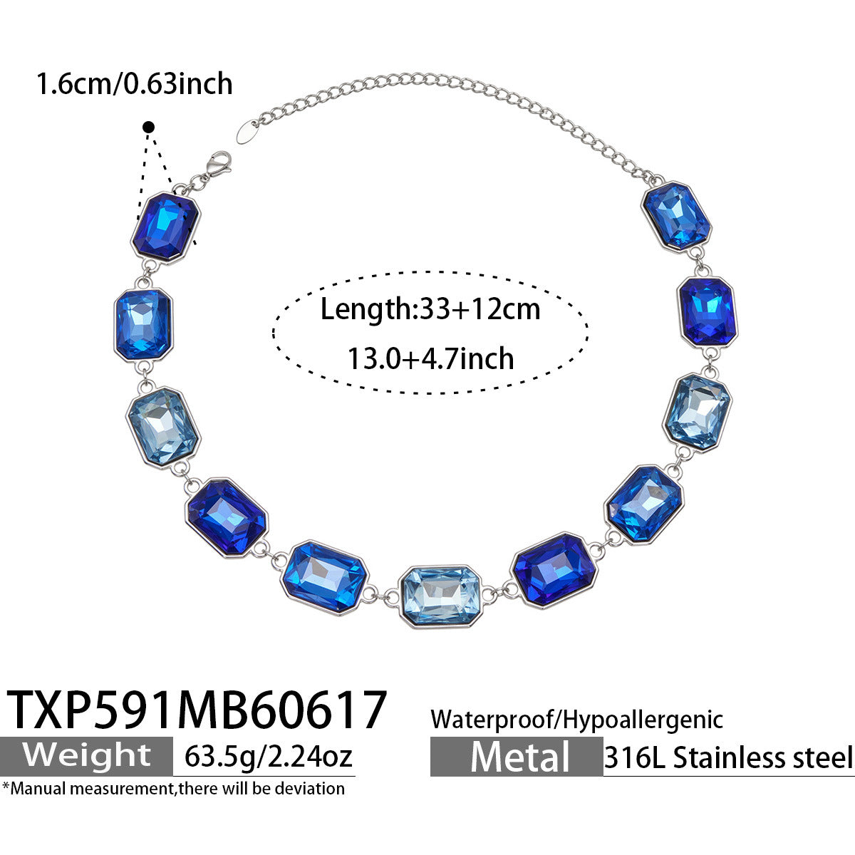 B廠【TXP591】歐美新款多色長方形玻璃石項鍊手鍊首飾套裝復古宴會風不銹鋼飾品
 26.06-4
