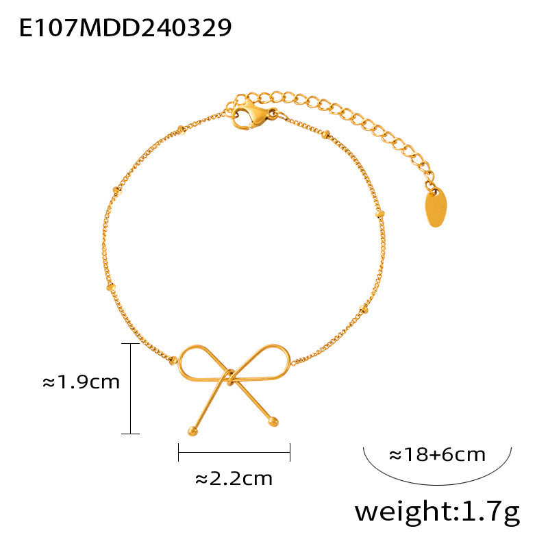 B廠【P549-E107】義大利雜誌簡約風格鎖骨鏈鈦鋼鍍18K真金手鍊首飾套裝蝴蝶結項鍊 24.04-2