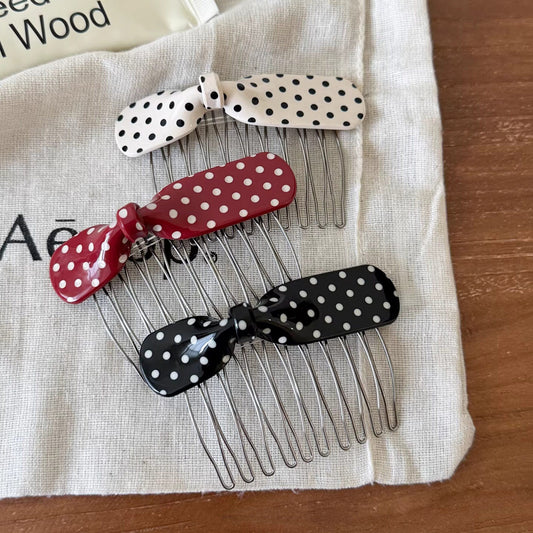 C廠【E41】簡約波點蝴蝶結髮卡插梳2026新款時尚氣質蓬鬆無痕髮梳倒插梳髮飾
 26.03-3