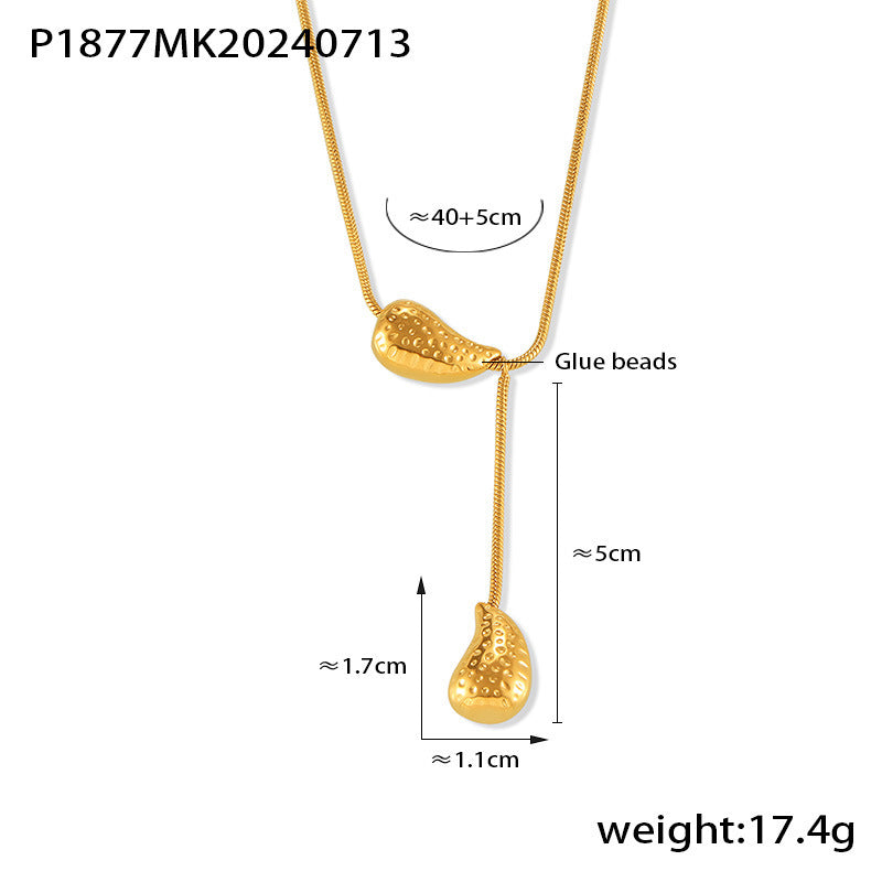 B廠【P1877】跨國歐美新款流蘇水滴項鍊小眾輕奢感設計疊戴風鈦鋼鍍18k金飾品 24.07-3