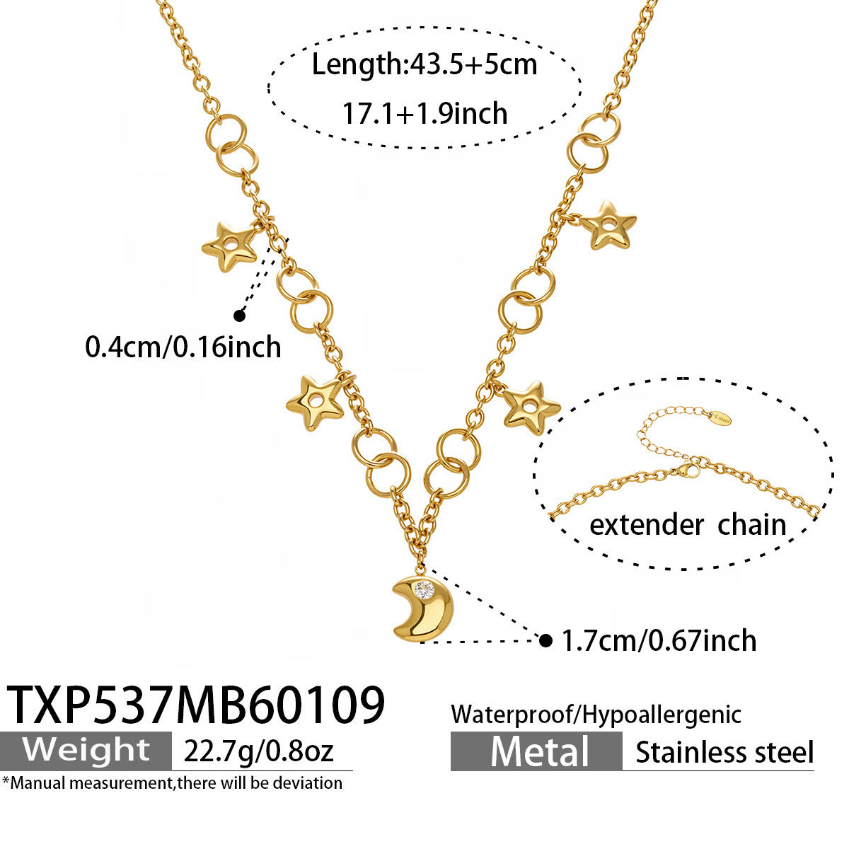 B廠【TXP537】「月光流淌」仙女風星星月亮吊墜項鍊手鍊精緻高顏值雙色間鎖骨鏈
 26.01-2