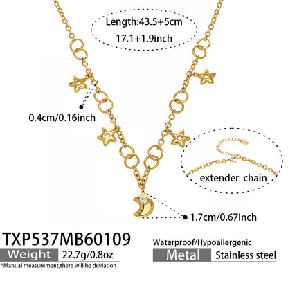 B廠【TXP537】「月光流淌」仙女風星星月亮吊墜項鍊手鍊精緻高顏值雙色間鎖骨鏈
 26.01-2