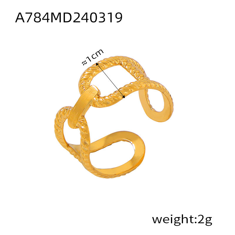 B廠【A776-84】ins風簡約個性設計感飾品幾何紋理拼接戒指鈦鋼多層疊戴風食指戒 24.04-1