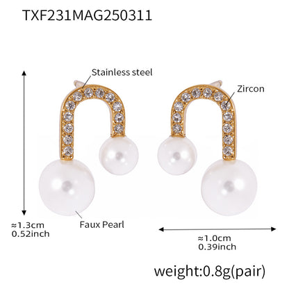 B廠【TXP231】U型貝珠鋯石項鍊耳環小眾設計感輕奢時尚鎖骨鏈耳飾套裝女 25.03-3