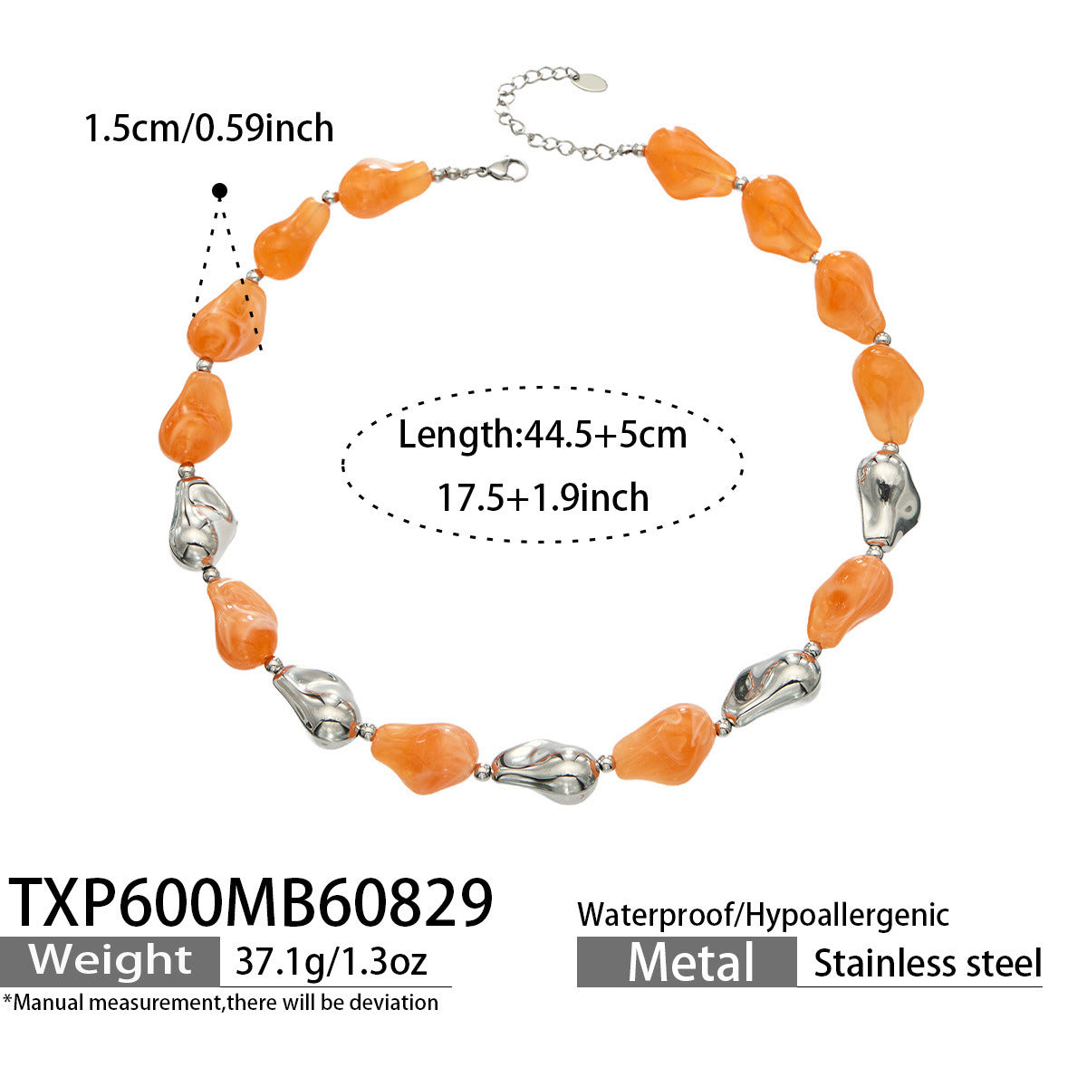 B廠【TXP600】跨境飾品不規則樹脂不銹鋼手鍊小眾撞色ins風輕奢女手鍊項鍊套裝
 26.09-1
