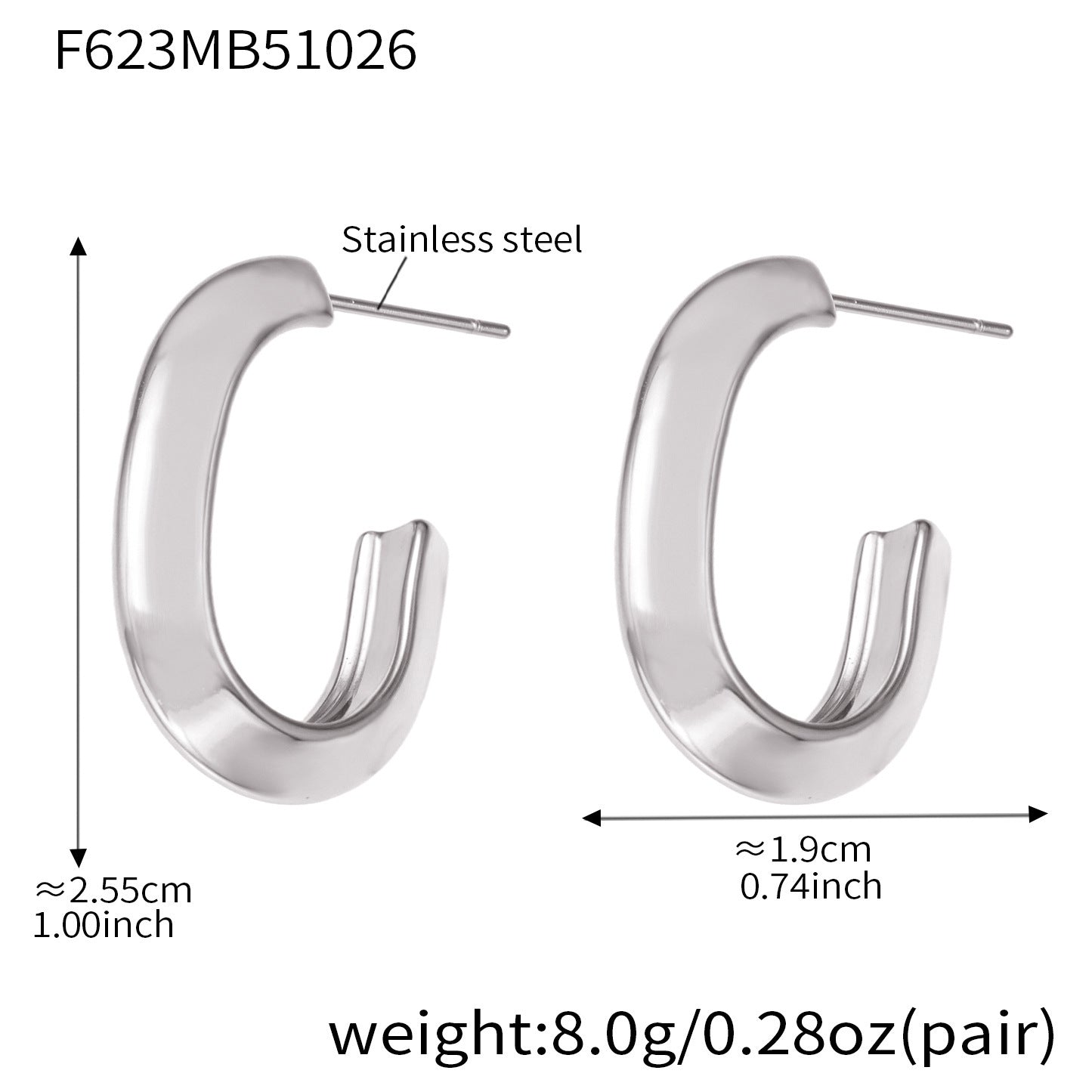 B廠【F623】不鏽鋼凹槽弧面耳環歐美輕奢風小眾設計百搭耳飾鍍18k真金
 25.11-1