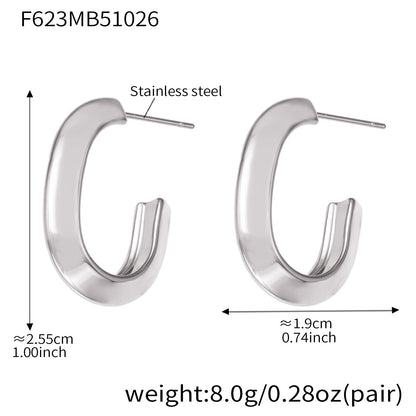 B廠【F623】不鏽鋼凹槽弧面耳環歐美輕奢風小眾設計百搭耳飾鍍18k真金
 25.11-1