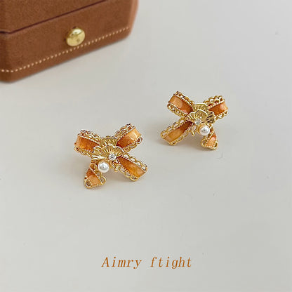 A廠【7192】原創蝴蝶結銀杏葉手工彩繪925銀針鍍14K漸變色耳飾耳環飾品女
 25.12-1