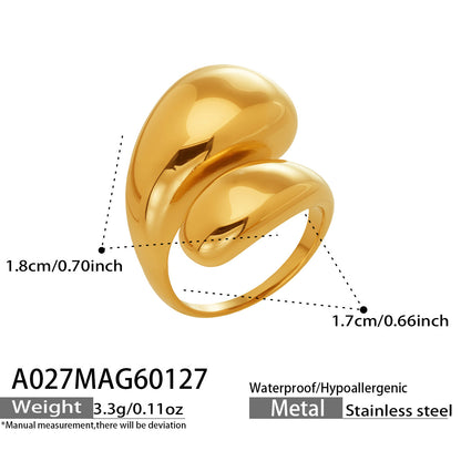 B廠【A027】歐美跨境ins小眾設計逗號水滴開口戒指不銹鋼鍍18k真金光面指環女
 26.02-1