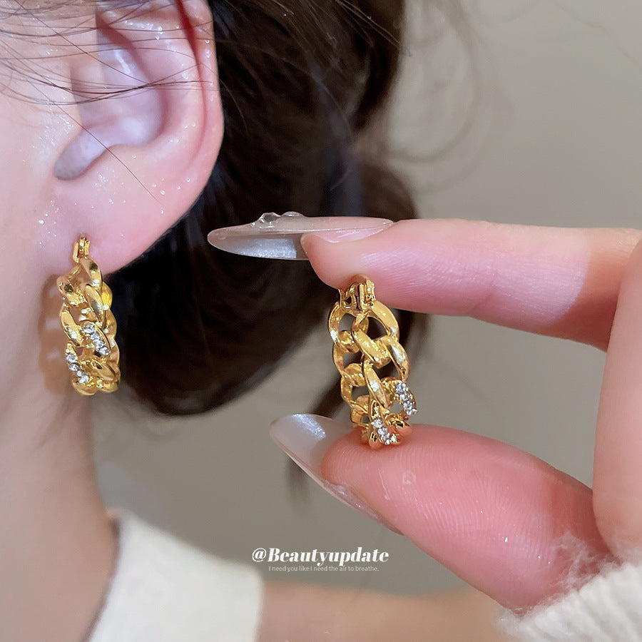 A廠【HE29245】法式復古鑲鑽鏤空鏈條耳扣小眾獨特設計感耳墜耳環輕奢高級感耳飾
 25.11-2