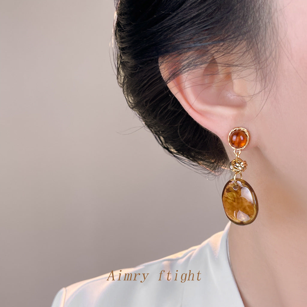 A廠【7104】時尚高級感美拉德風暈染琥珀色秋冬新款爆款幾何手工耳飾耳環
 25.11-3