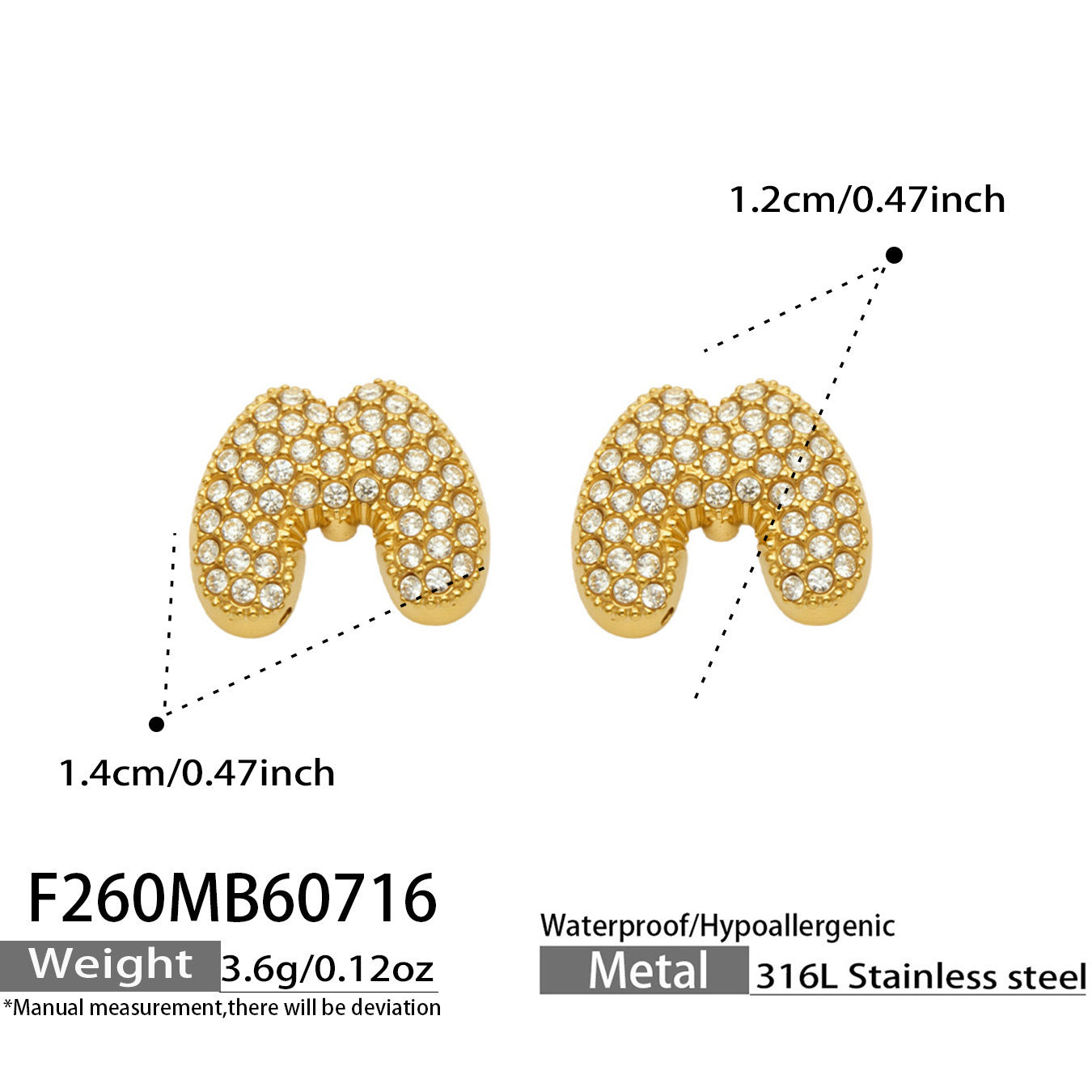 B廠【F260】新款熱銷鋯石26個英文字母不銹鋼鍍18k金 歐美輕奢女飾品耳環
 26.07-4