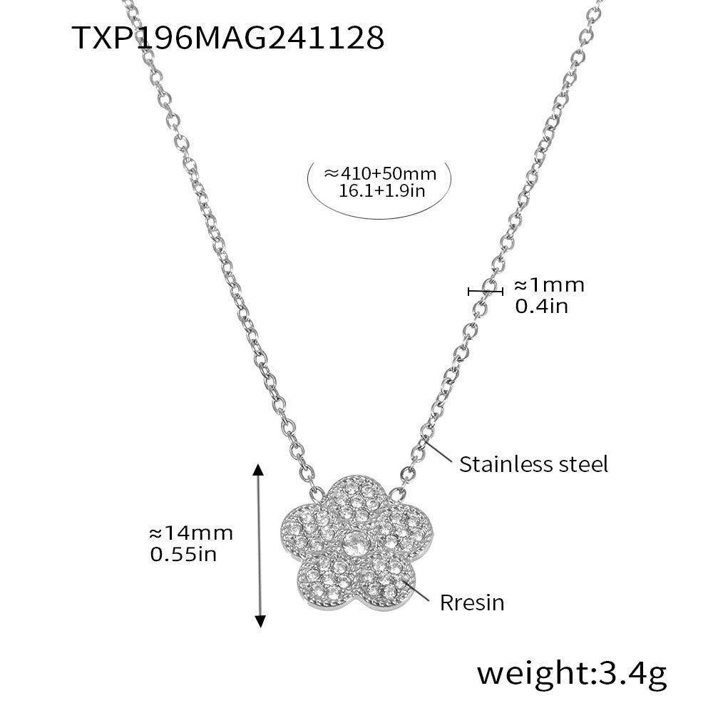 B廠【TXP196】梅花鑲嵌鋯石超閃帶鑽奢華氣質項鍊手鍊東莞不鏽鋼飾品套裝 24.12-1