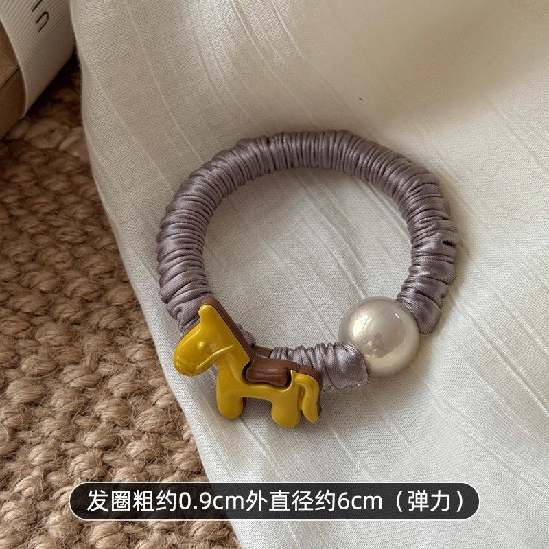 C廠【P100】高級感褶皺小腸髮圈女小馬仿珍珠頭繩高彈性橡皮筋紮馬尾髮繩髮飾
 26.01-1