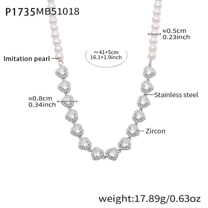 B廠【P1735】施家貝珠串珠愛心5A鋯石手工鍊項鍊不鏽鋼鍍18k真金不掉色
 25.10-4