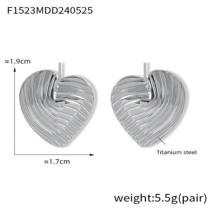 B廠【F1523】歐美INS風個性百搭18k金鈦鋼耳環光面波紋條紋愛心輕奢耳環耳環耳飾女 24.05-5