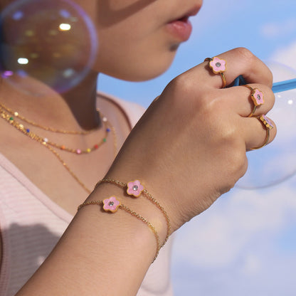 B廠【TXP263】新款不鏽鋼兒童飾品小眾可愛設計感花滴油鑲鋯石首飾套裝 25.05-5