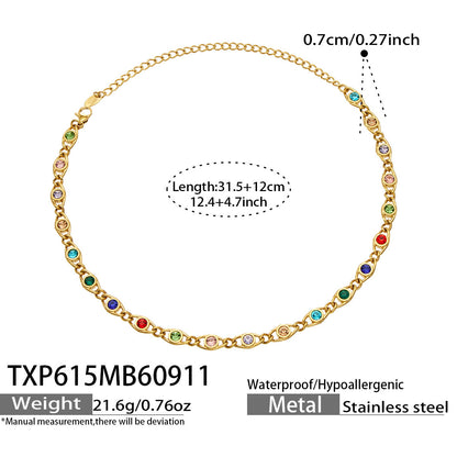 B廠【TXP615】歐美流行多巴胺高級感彩色鋯石不銹鋼手鍊項鍊不掉色時尚女鎖骨鏈
 26.09-3