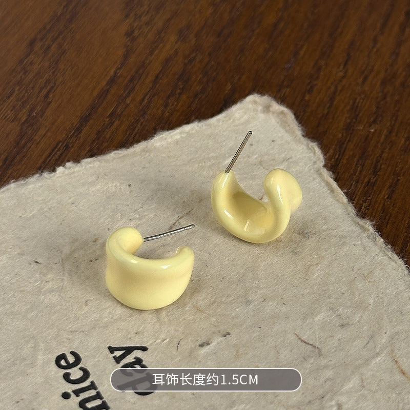A廠【HE28113】925銀針樹脂C型耳環小清新森系簡約百搭氣質耳環個性耳環小眾高級感 25.08-2