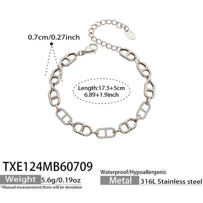 B廠【TXP124】跨境個性高級感日字鋯石項圈不銹鋼鍍18k金 時尚新款手鍊項鍊組合 26.07-3