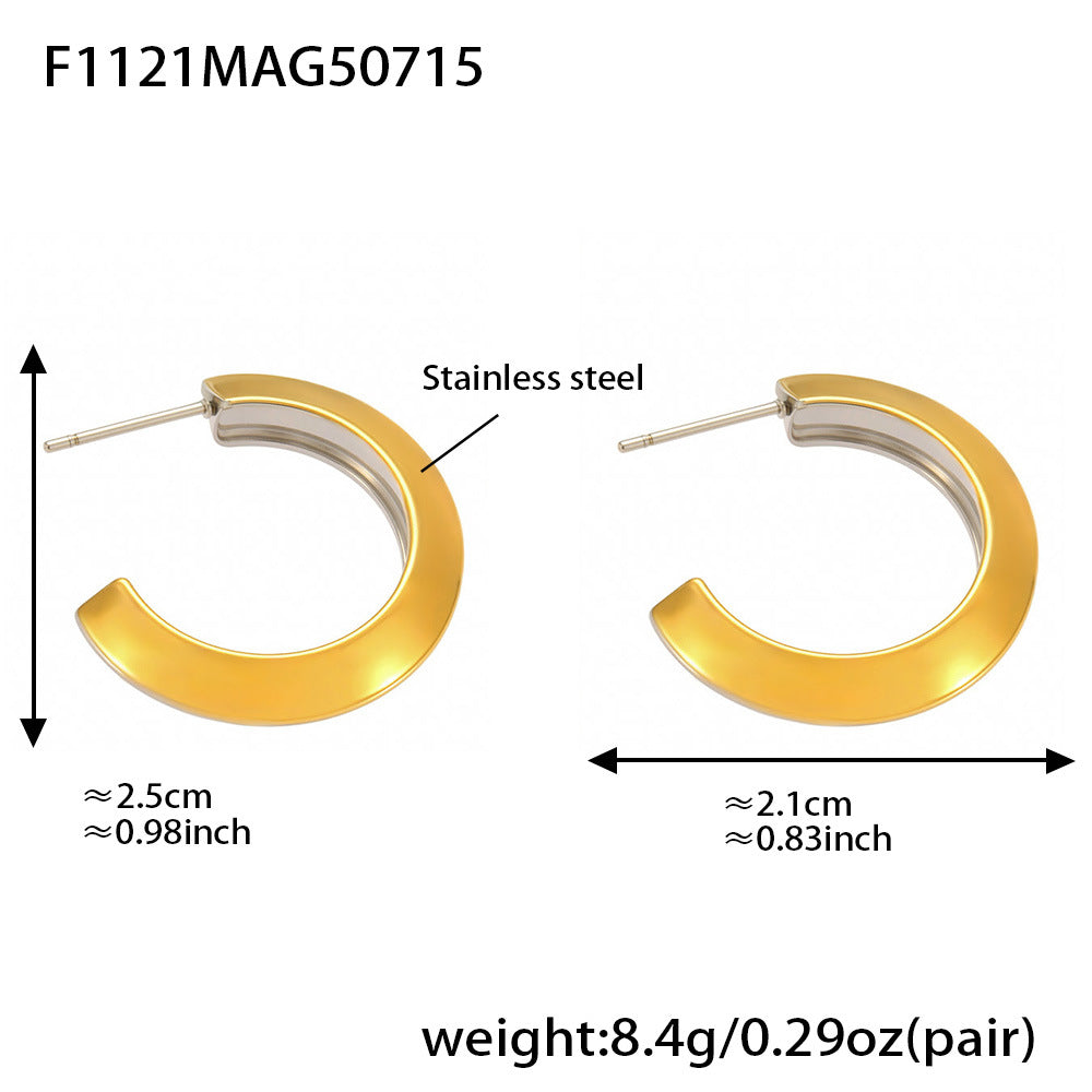 B廠【F1118】不鏽鋼幾何C形多型號拼色耳環耳環18k金百搭個性氣質 25.07-4