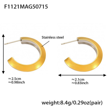 B廠【F1118】不鏽鋼幾何C形多型號拼色耳環耳環18k金百搭個性氣質 25.07-4