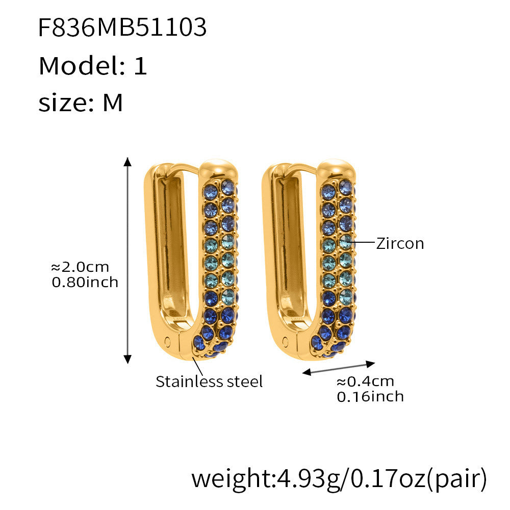B廠【F836】跨國新款彩色5A鋯石長款U型耳扣耳圈不鏽鋼鍍18k真金不掉色
 25.11-2