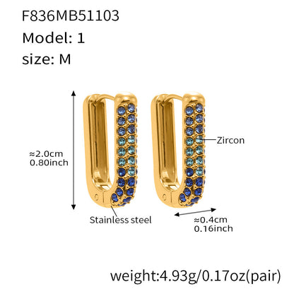 B廠【F836】跨國新款彩色5A鋯石長款U型耳扣耳圈不鏽鋼鍍18k真金不掉色
 25.11-2