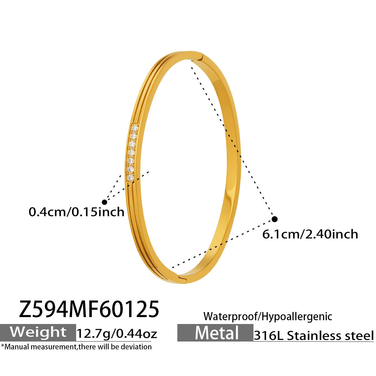 B廠【Z594】跨境ins時尚微鑲鋯石卡扣手鐲幾何素圈不鏽鋼鍍18k真金不掉色手環
 26.01-4