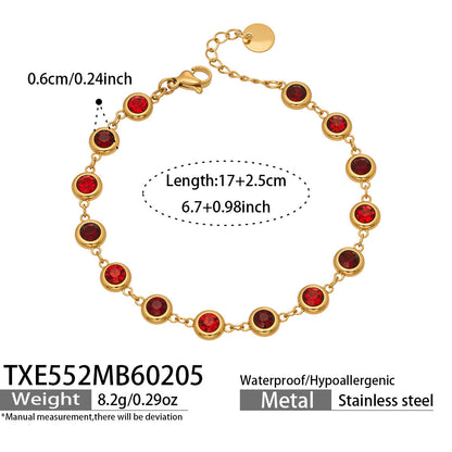 B廠【TXP552】chic奢華5A圓鋯拼接不鏽鋼手鍊項鍊精緻時尚氣質彩鑽流蘇耳環套裝
 26.03-2