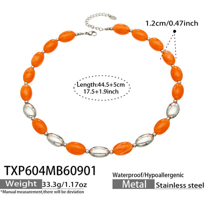 B廠【TXP604】歐美跨境多巴胺串珠不銹鋼鍍金項鍊時尚百搭甜美鎖骨鏈手鍊女套裝
 26.09-1