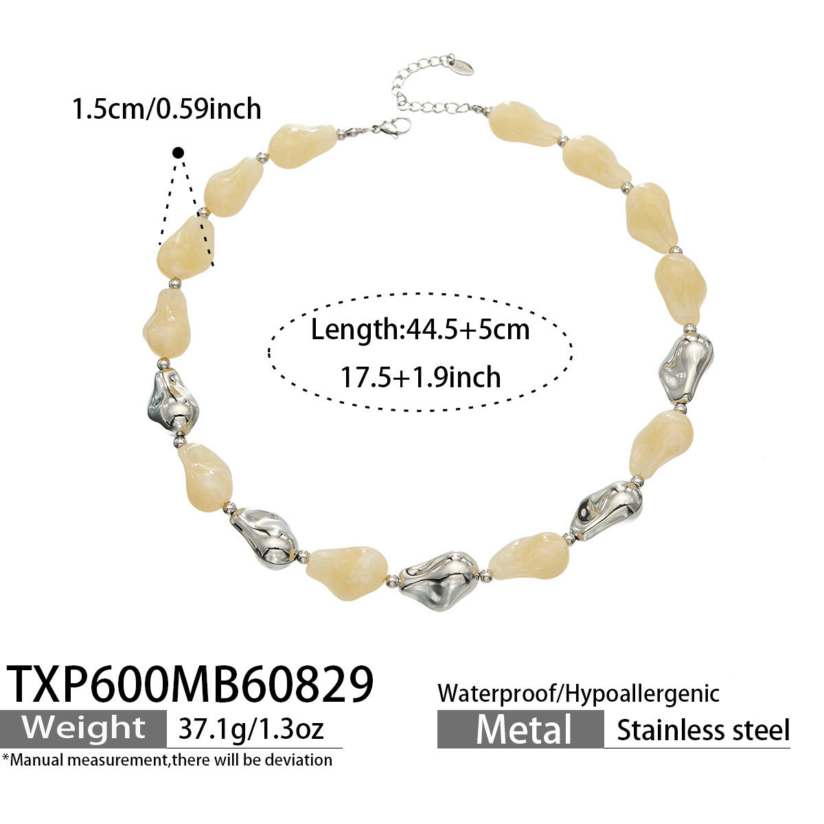 B廠【TXP600】跨境飾品不規則樹脂不銹鋼手鍊小眾撞色ins風輕奢女手鍊項鍊套裝
 26.09-1