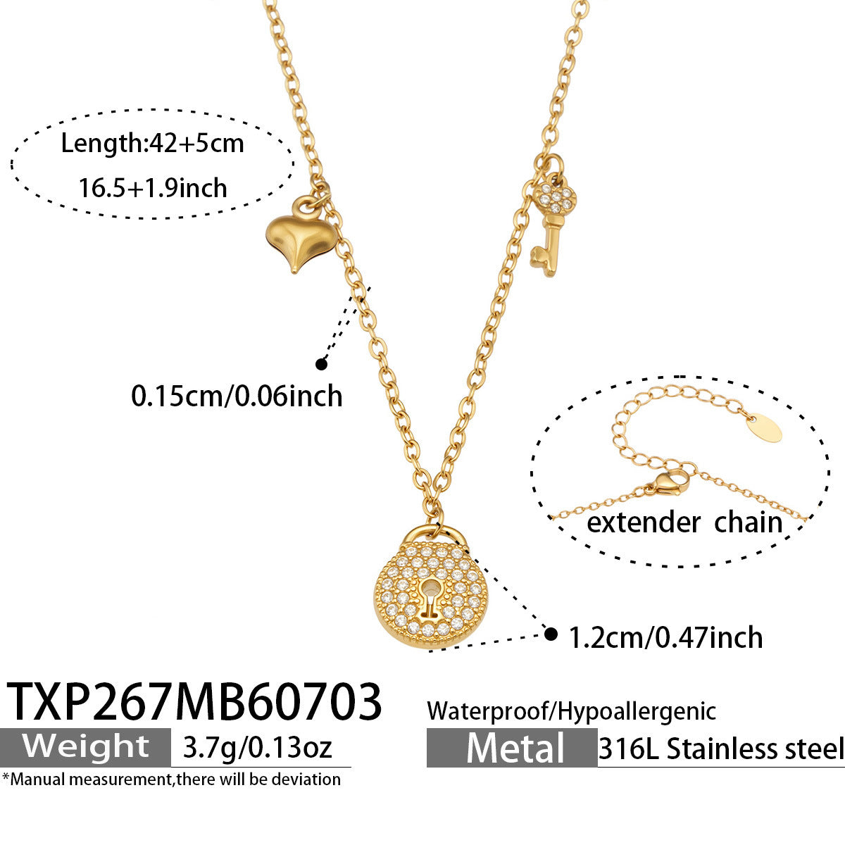 B廠【TXP267】歐美輕奢不銹鋼鍍18k金小金鎖吊墜項鍊手鍊 時尚女飾品首飾套裝 26.07-2