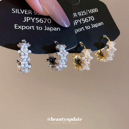 A廠【HE28829】14K真金電鍍鋯石珍珠幾何圓形耳扣優雅氣質耳環輕奢高級感耳飾女
 25.10-1