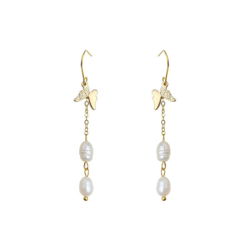 C廠【6501】天然淡水珍珠長蝴蝶流蘇耳環時尚輕奢風手工設計師耳飾飾品
 25.11-1